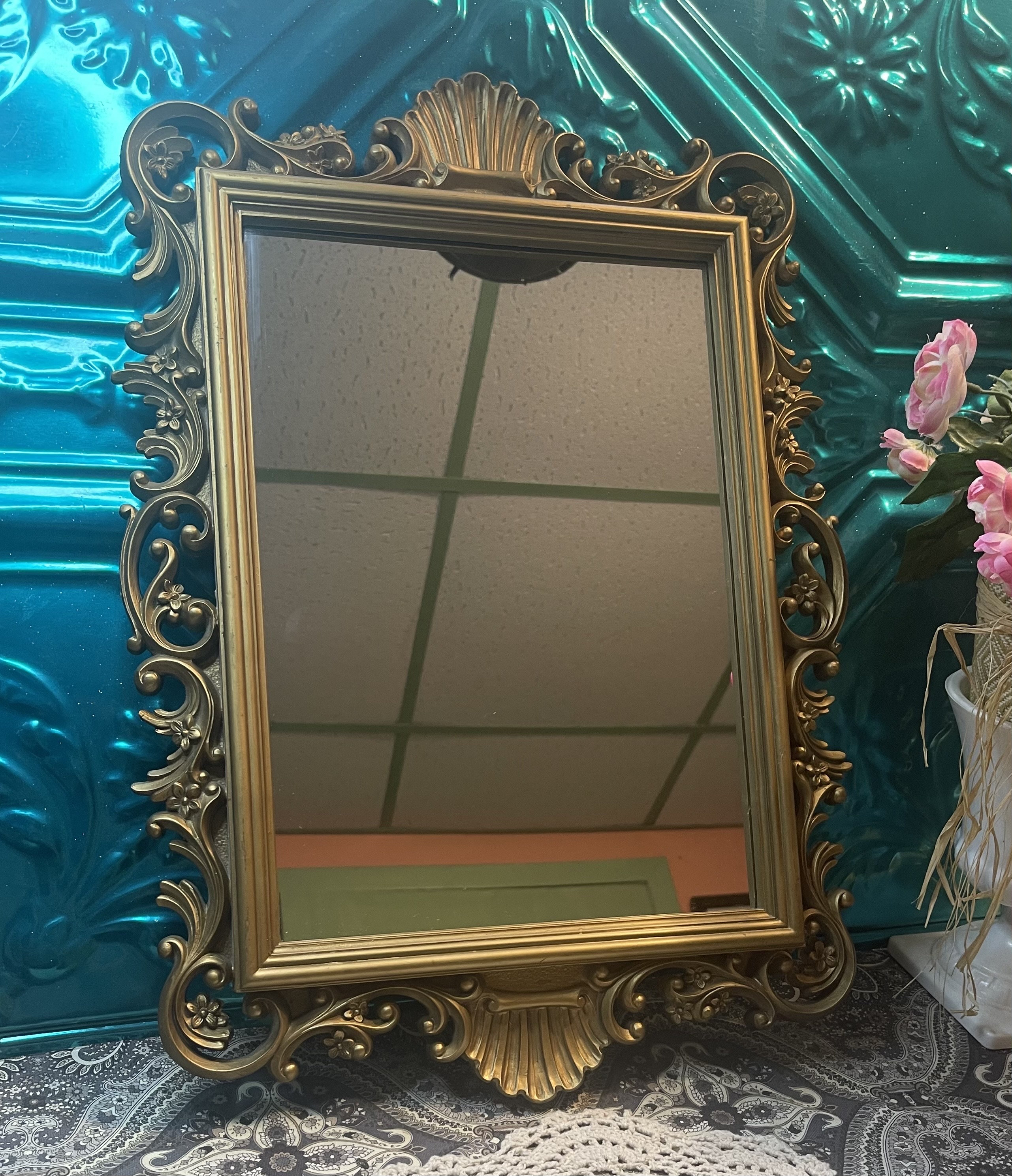 Vintage Ornate Gold Plastic Mirror - Can Hang 2 Ways - Etsy, image size:2562x2979