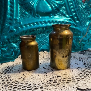 Vintage small brass vases - cans  - set of 2 - showing their age