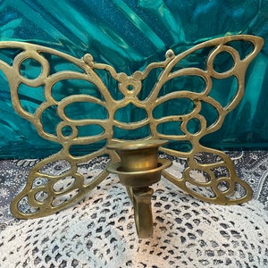 Vintage brass butterfly wall sconce - aged