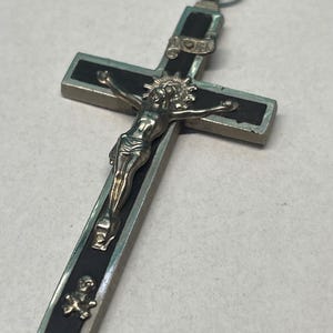 Antique or vintage black inlay silver tone crucifix pendant skull and crossbones symbol- Germany  aged