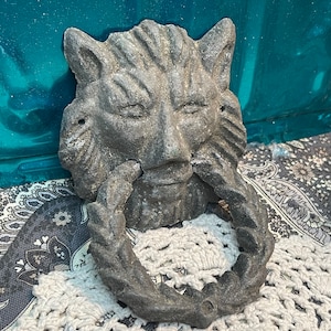 Antique or Vintage small cast iron lion head drawer- cabinet pull -hardware - aged