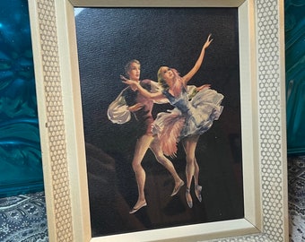 Vintage mid century textured ballet print in aged wood frame