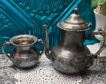 Antique lightweight quadruple plated tea pot and sugar pot without lid - clearly showing its age