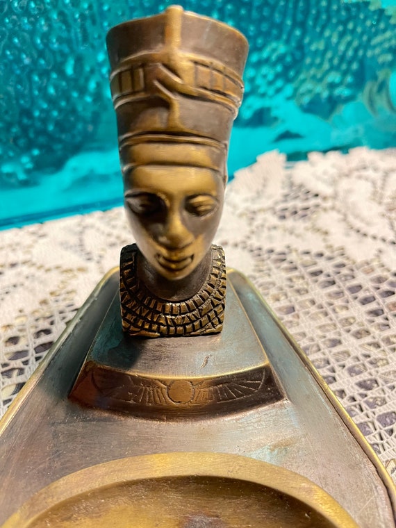 Vintage Egyptian Bust Ashtray- Smudging Tray - Incense Tray - Aged
