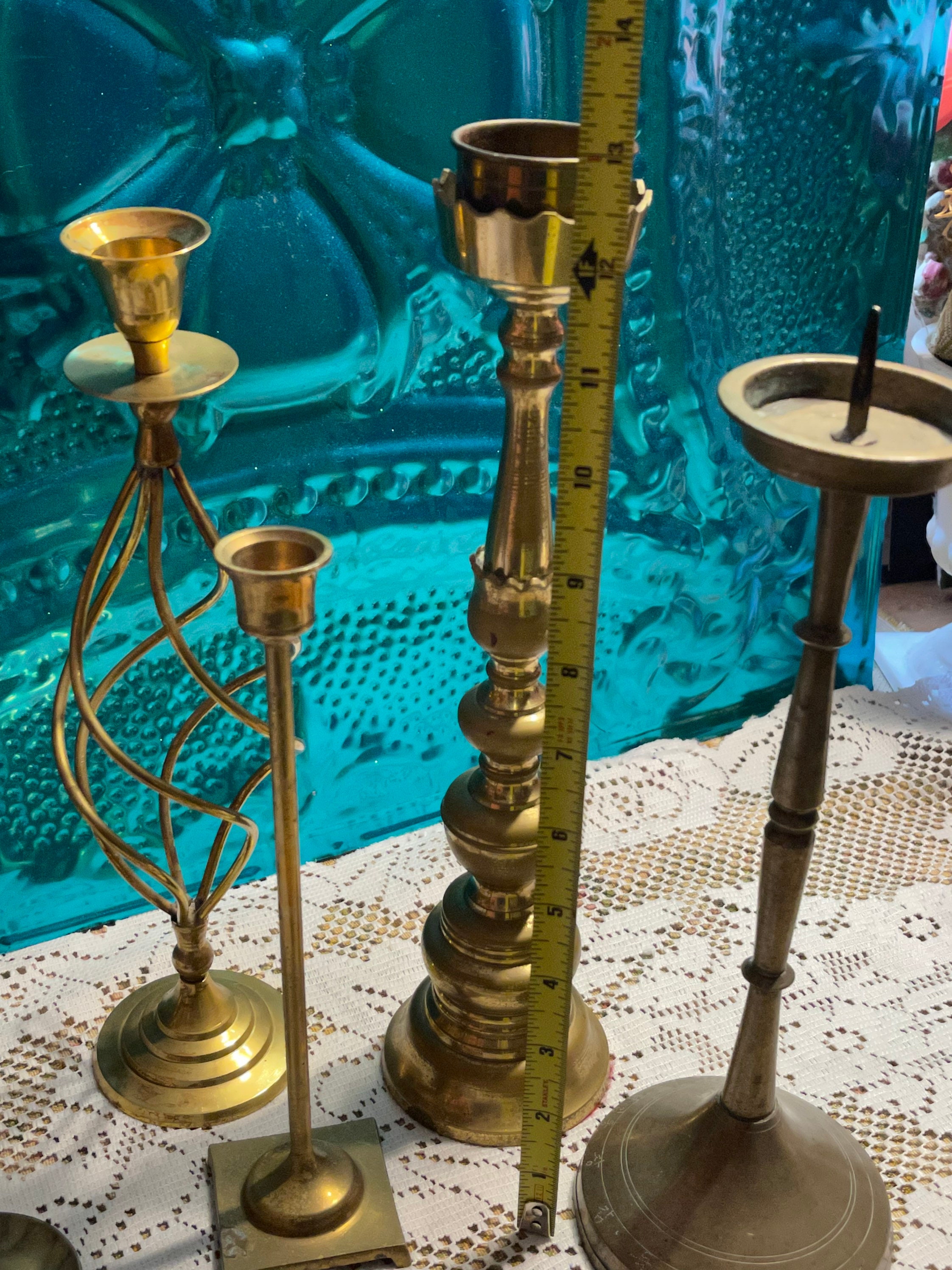 heavy patina tarnished Vintage rustic brass candlesticks showing their