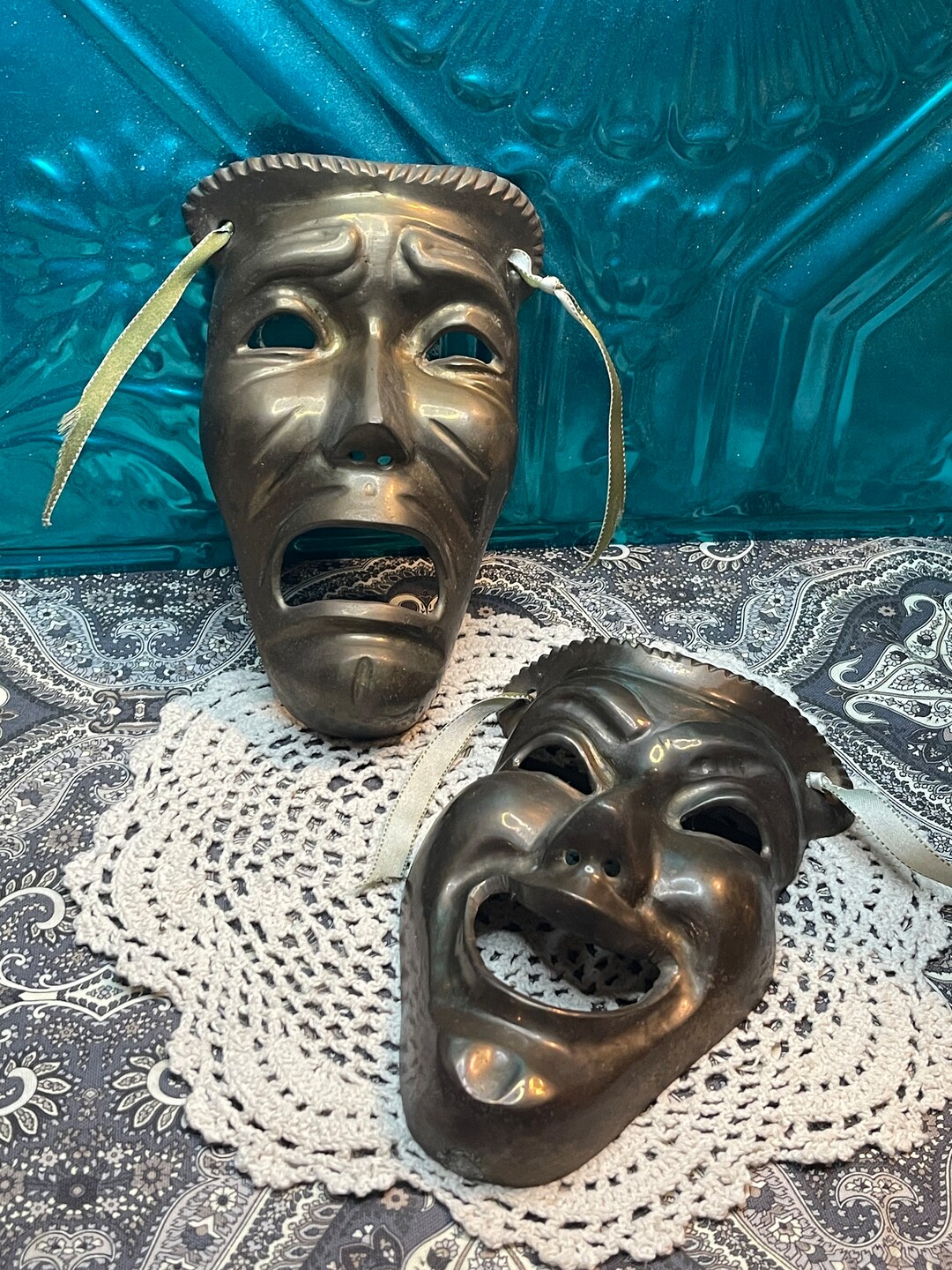 Vintage Brass Mask Wall Decor Theatrical Masks Set of 2 Aged Etsy