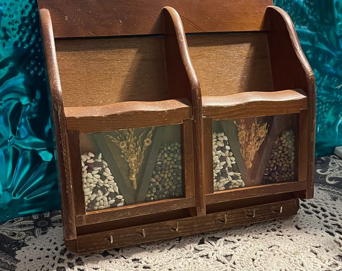 Vintage Rustic Wood Wall Mail Station Letter Storage Bill Storage Key