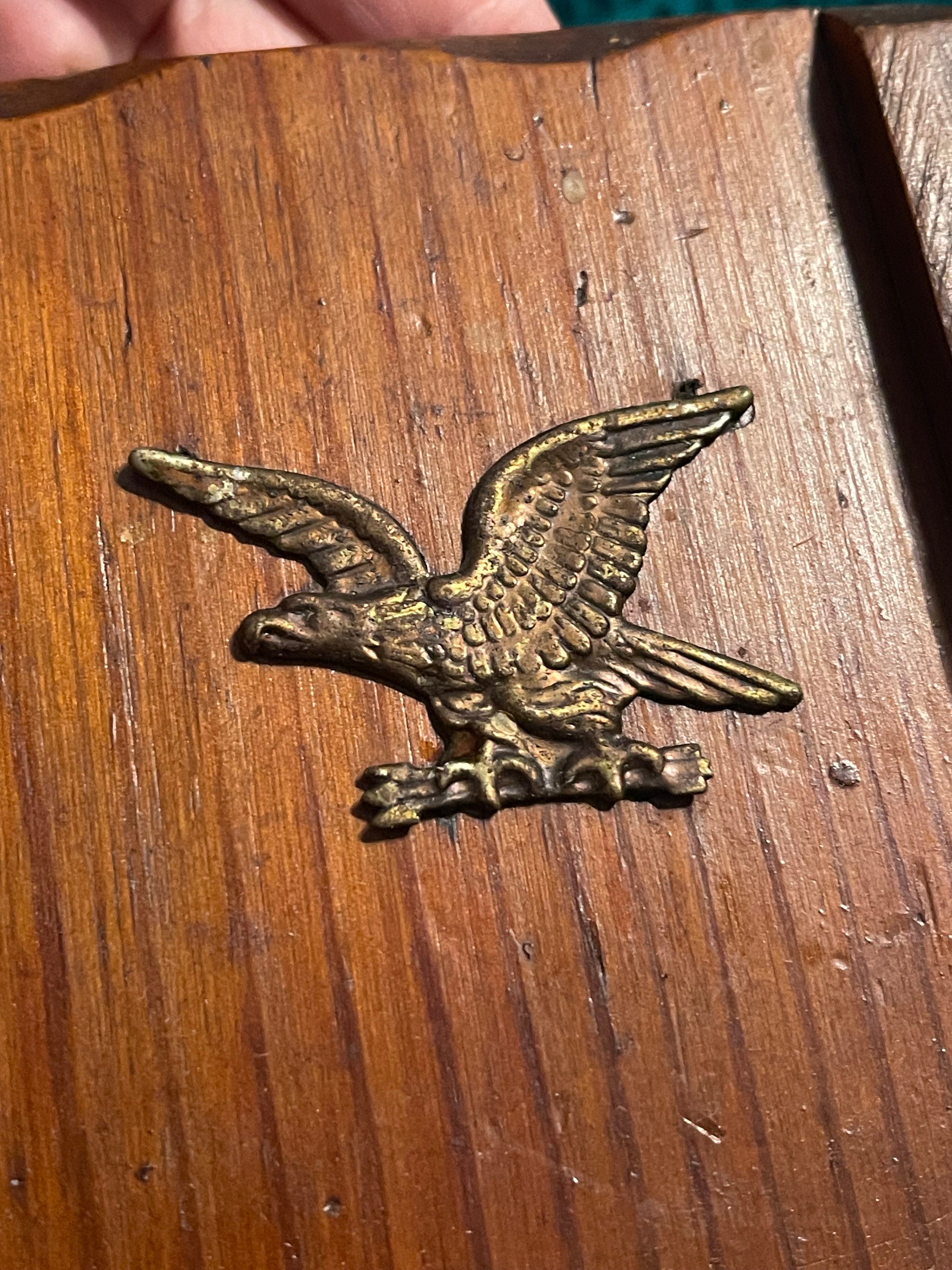 Vintage Small Rustic Slanted Wood Box - Metal Eagle Detail