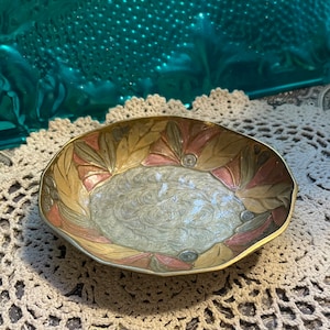 Vintage small enameled brass dish