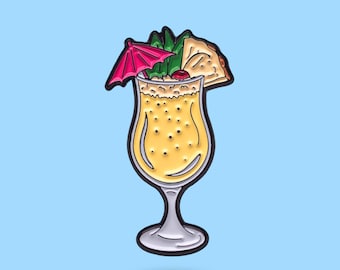 Pina Colada Soft Enamel Pin – Tropical Cocktail Lapel Pin – Summer Vacation Accessory – Cute Drink Pin for Beach Lovers