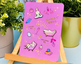 Self-care pins set - self love - yoga girl - bath