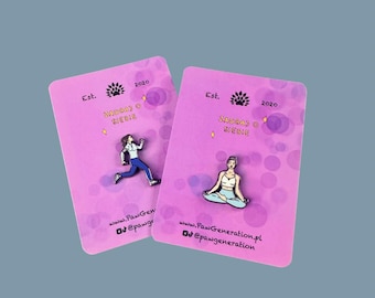 Self-Care Pin Set - Yoga Girl & Jogging Girl Enamel Pins, Wellness, Fitness, Motivation, Gift for Her