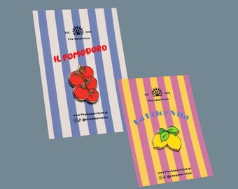 Tomato & Lemon Enamel Pin Set | Dolce Vita Pins | Pomodoro Italian Pins | Set of 2 Pins | Italian Aesthetics Accessories