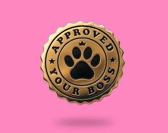Golden Enamel Pin “Approved by Your Boss” – Crown Medal Pin by Boss Cat – Funny Office Gift – Cute Lapel Pin for Coworker - Cat pin