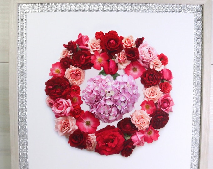Victorian Rose Wreath and Hydrangea Framed Canvas Picture