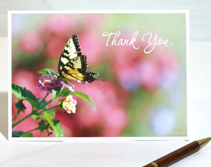Yellow Butterfly Notecard Set of 6, Thank You Cards Boxed Set with Envelopes, Butterfly Stationery Set