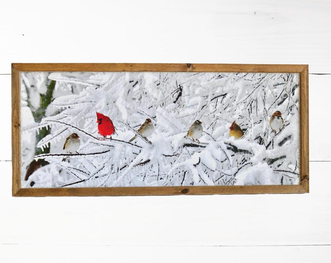 Winter Cardinal Art | Snowy Canvas Picture | Birds in Snow Wall Art | Christmas Decor Cardinal Picture | Freezing with Friends | Cardinals