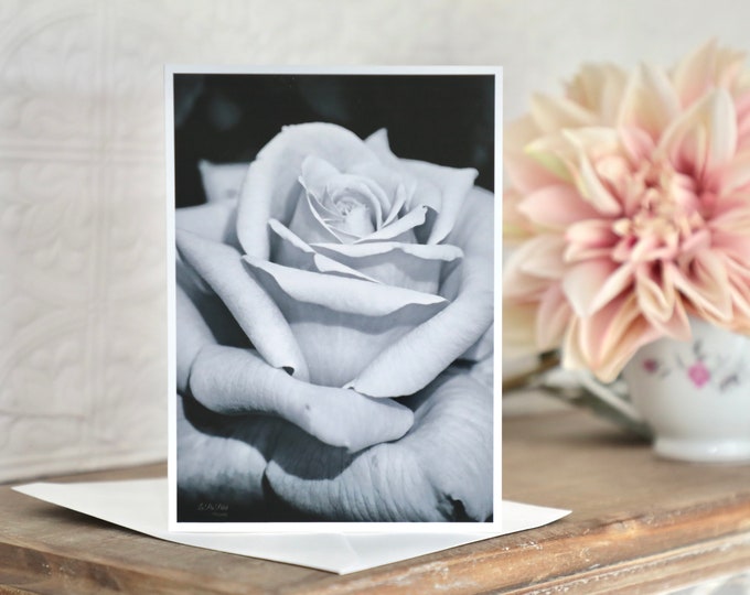 Belle Fleur Rose Stationery Set with Envelopes, Noir Black and White Vintage Art Notecards, 4x6 Pearl Matte Paper Cards, Blank Invitations