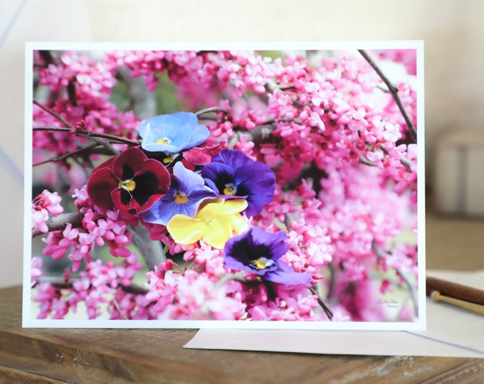 Purple Flowering Tree Stationery Set | Redbud Tree Notecards with Envelopes | All Occasion Blank Cards with Tree Blossoms