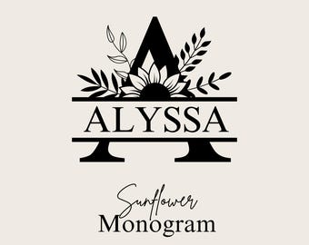 Sunflower Split Monogram svg, jpg, png, Floral Monogram Clipart, Sunflower Letter Graphic, Alphabet Bundle, Name Monogram, Commercial use