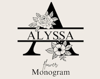 Sunflower Split Monogram svg, jpg, png, Floral Monogram Clipart, Sunflower Letter Graphic, Alphabet Bundle, Name Monogram, Commercial use