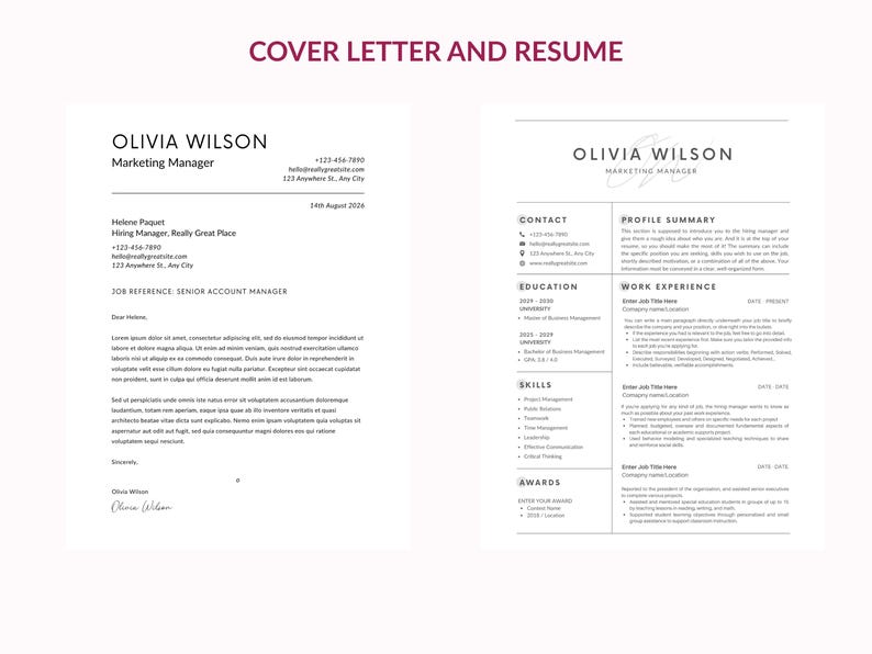 Professional Resume Template for MS Word, Mac Pages, Google Docs