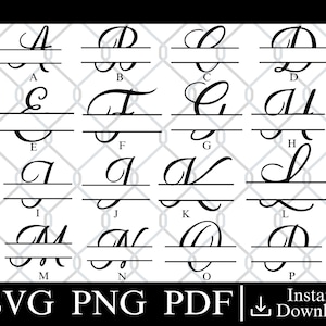 Split Monogram Alphabet SVG, DXF, PNG, Split Monogram Frame Alphabet, Cut File for Cricut, Silhouette, 26 Individual Svg Png Dxf Cut Files