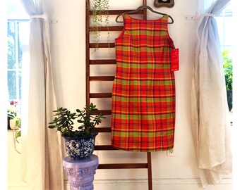 red tartan shift dress