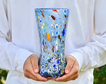 Large Murano Glass Alta Vase, Blue, Made in Italy