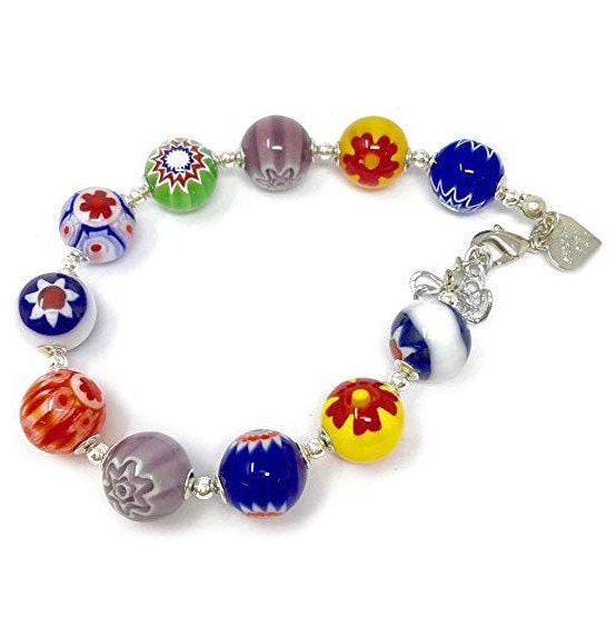 Colorful Millefiori Murano Glass Beads W. Sterling Silver Beads Bracelet  Approx. 7.2 Inches - Etsy | Sterling silver bead bracelet, Silver bead  bracelet, Murano glass bracelets