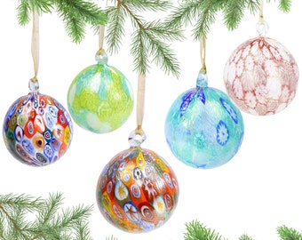 Murano Blown Glass Millefiori Mosaic Holiday Ornament; Multiple colors