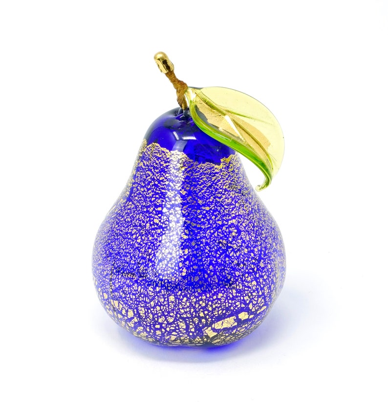 Murano Glass geblasene Birne mit Goldfolie, Ornament, Made in Italy, Geschenkidee Cobalt
