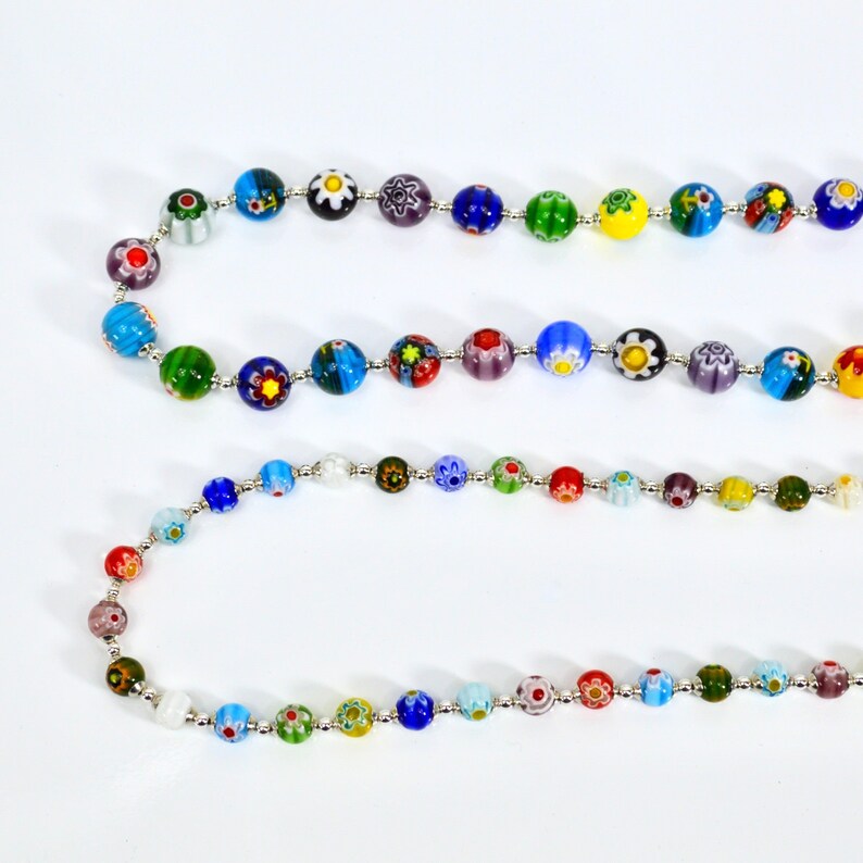 Murano Glass Millefiori Beaded Necklace, Choose your size, Made in Italy