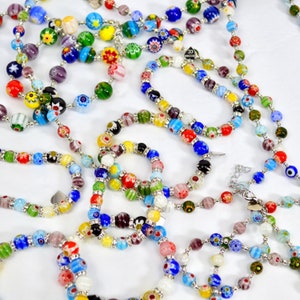 Murano Glass Millefiori Beaded Necklace, Choose your size, Made in Italy