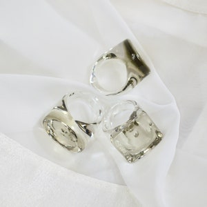 Murano Glass Statement Rings, Grey, Oval, Square or Round