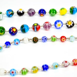 Murano Glass Millefiori Beaded Necklace, Choose your size, Made in Italy