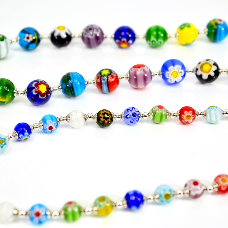 Murano Glass Millefiori Beaded Necklace, Choose your size, Made in Italy