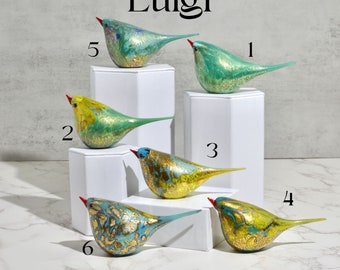 Mundgeblasener Chirpie-Vogel aus Muranoglas – Luigi, Blaugrün, Blau