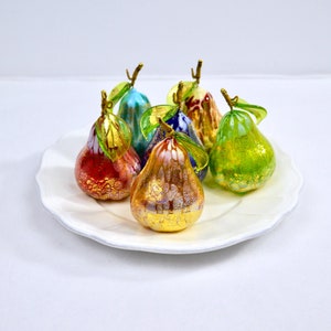 Murano Glass Hand Blown Macchia Pear with Gold Foil, Made In Italy, Gift Idea
