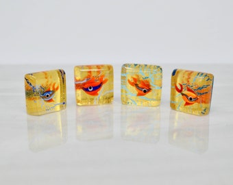 Murano Glass Small Fish In Cube, 24K Gold, Hand Made in Italy -  Gift Idea
