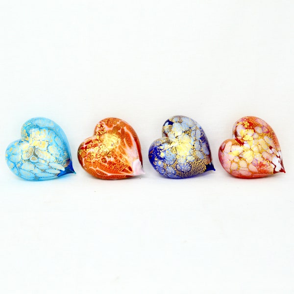 Murano Blown Glass Heart with Macchia & 24 kt. Gold Patina