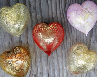 Murano Glass Heart with 24 karat gold, Choice of colors, Made in Italy