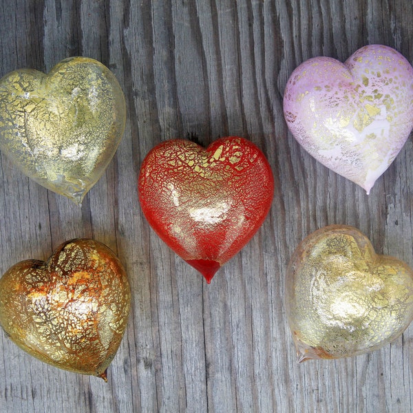 Murano Glass Heart with 24 karat gold, Choice of colors, Made in Italy