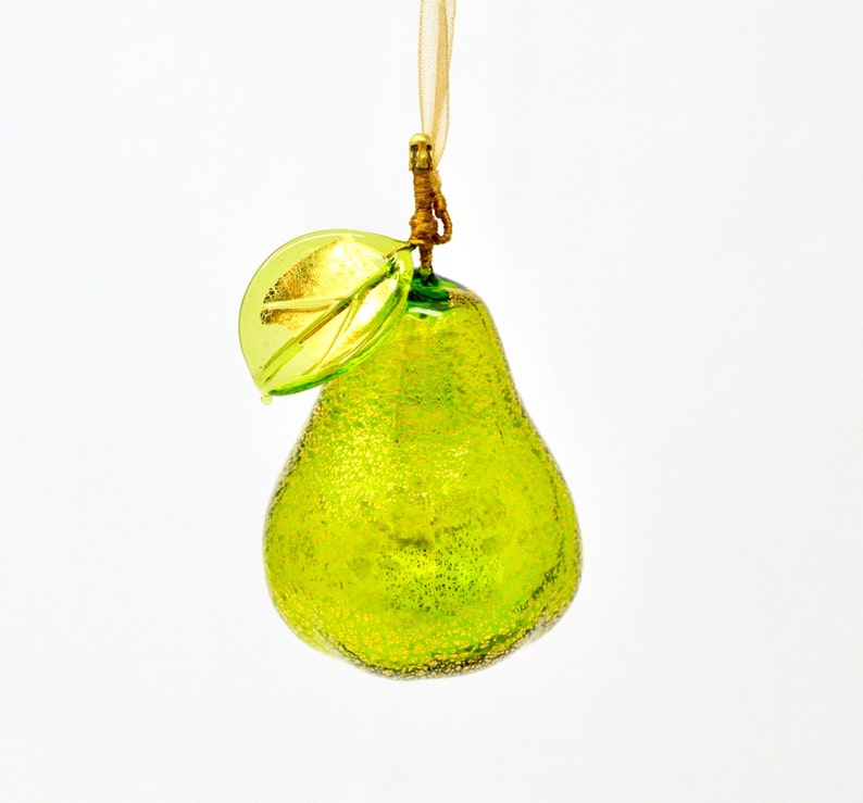 Murano Glass geblasene Birne mit Goldfolie, Ornament, Made in Italy, Geschenkidee Light Green