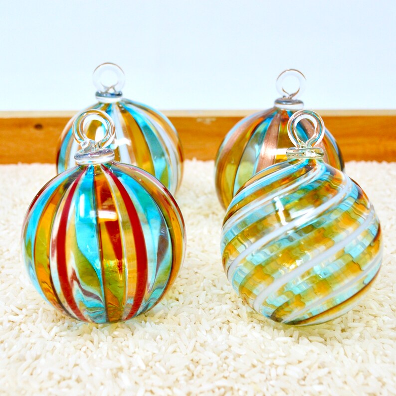 Murano Glass Christmas Ornament Medium Round Filigrana Made Etsy
