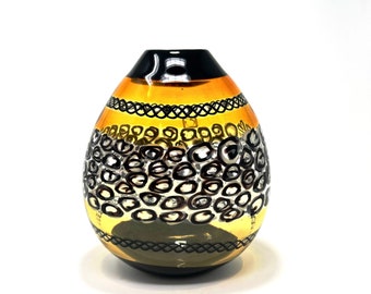 Murano Glass Large Luxury Vase/Vessel, Round, Amber & Black