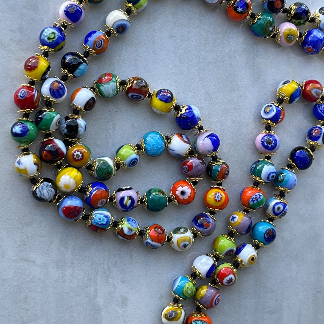 My Italian Decor - Italian Murano Glass Millefiori Beaded Necklace, Large  Beads, Authentic Italian Glass, Made in Italy