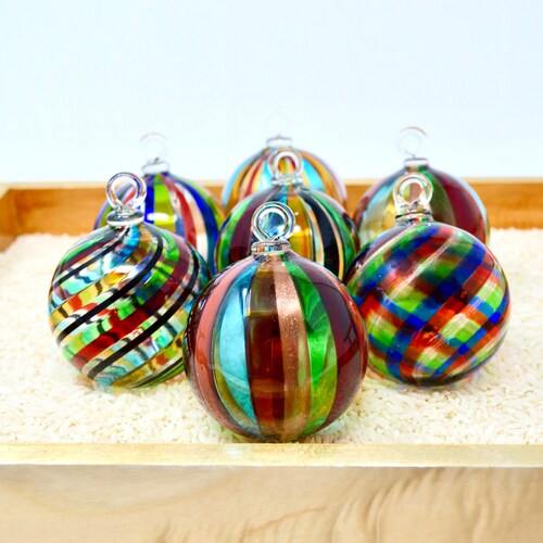 Murano Glass Christmas Ornament Round Harlequin Made in Etsy