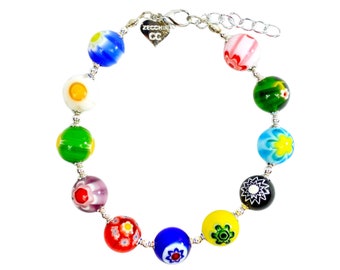 Murano Glass Millefiori Bead Bracelet with clasp - Made in Italy