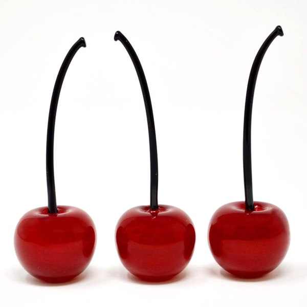 Murano Glass Cherries, Lifelike, Sets of 3 or 5, Made in Italy